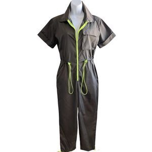 REHAB LAB Cargo Zip Up Utility Jumpsuit Color Green Neon Zipper And Laces Size S